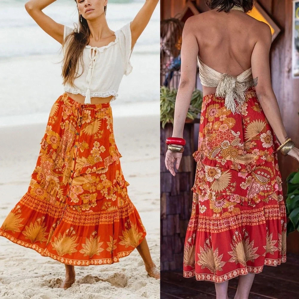 Nine Lives Bazaar Lolita Midi Skirt - Poinsettia